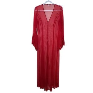Victoria's Secret Sheer Red‎ Lace Beaded Peignoir Robe M/L Mesh Romantic Vintage